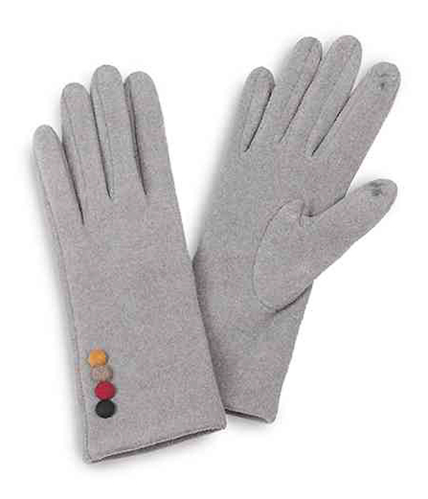 BUTTON DECO FAUX SUEDE GLOVES - 100% POLYESTER