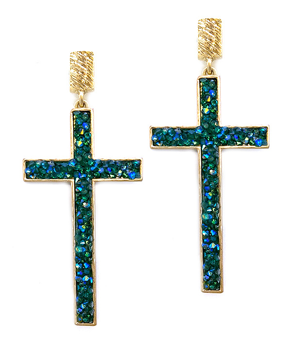 Crystal stud cross earring