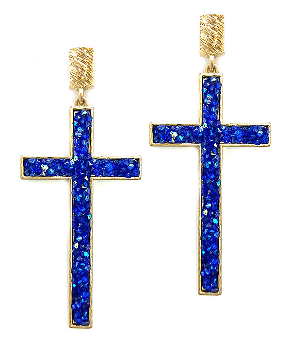 Crystal stud cross earring