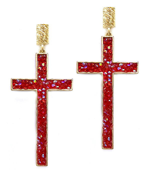 Crystal stud cross earring