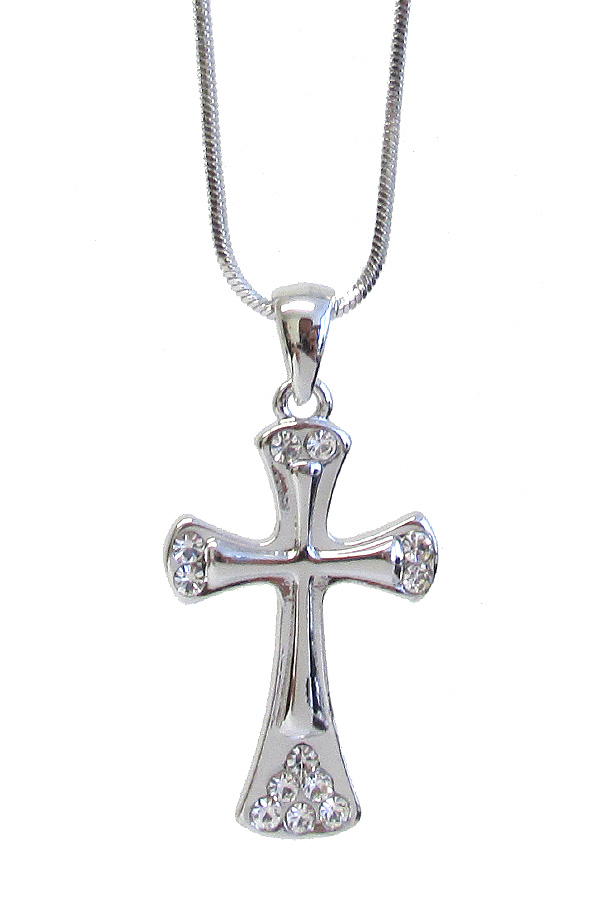 MADE IN KOREA WHITEGOLD PLATING CRYSTAL CROSS PENDANT NECKLACE