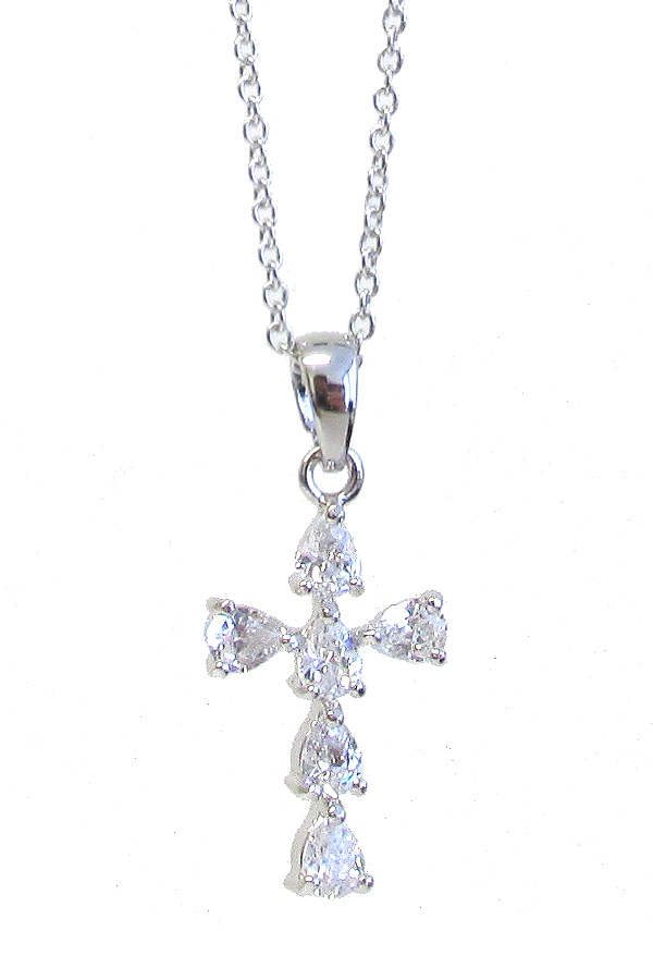 WHITEGOLD PLATING CRYSTAL CROSS PENDANT NECKLACE