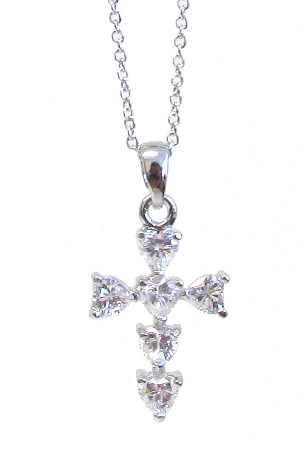 WHITEGOLD PLATING CRYSTAL CROSS PENDANT NECKLACE