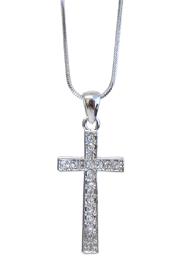 WHITEGOLD PLATING CRYSTAL CROSS PENDANT NECKLACE