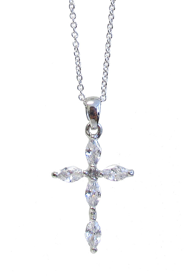 WHITEGOLD PLATING CRYSTAL CROSS PENDANT NECKLACE