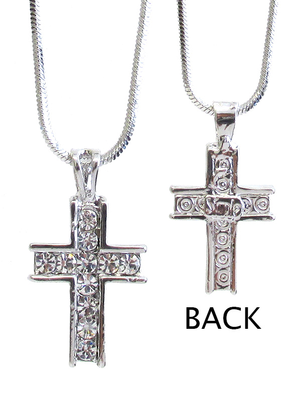 MADE IN KOREA WHITEGOLD PLATING CRYSTAL CROSS PENDANT NECKLACE