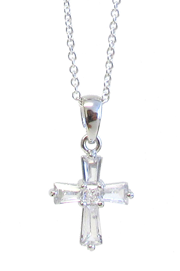 WHITEGOLD PLATING CRYSTAL CROSS PENDANT NECKLACE