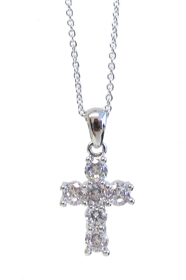 WHITEGOLD PLATING CRYSTAL CROSS PENDANT NECKLACE