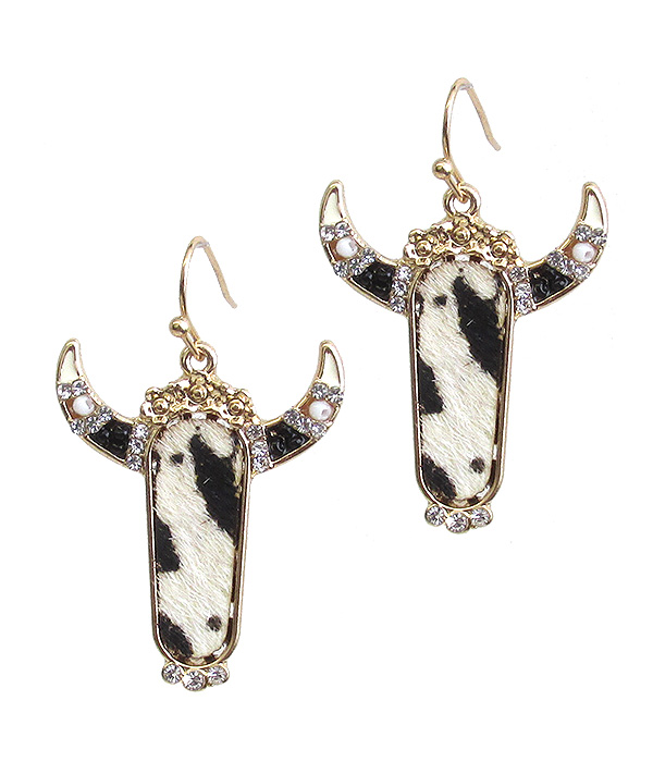 ANIMAL PRINT LONG HORN EARRING - GENUINE LEATHER