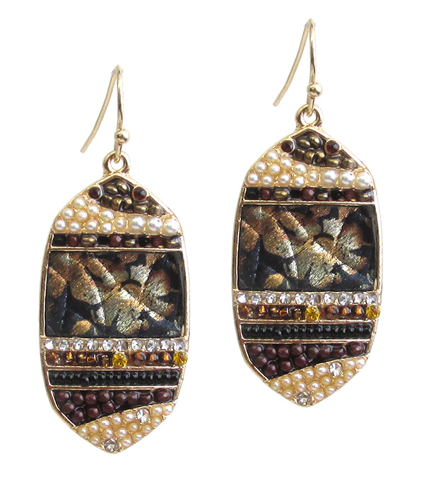 ANIMAL PRINT CRYSTAL AND PEARL MIX EARRING - GENUINE LEATHER