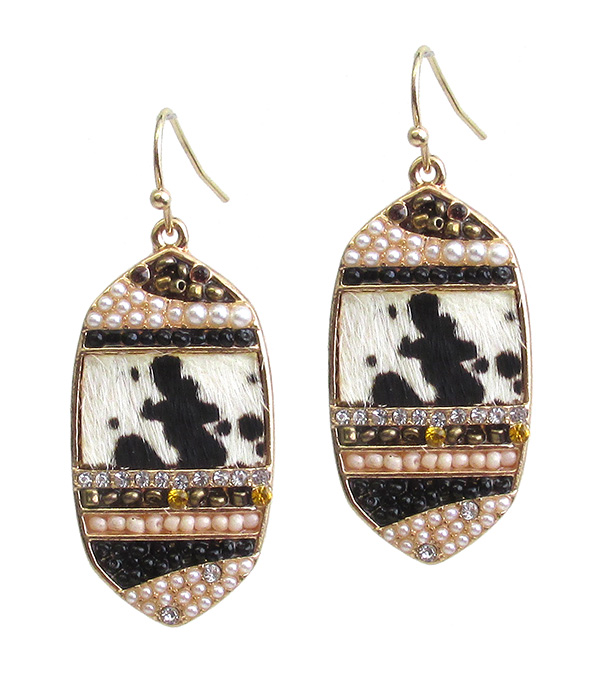 ANIMAL PRINT CRYSTAL AND PEARL MIX EARRING - GENUINE LEATHER