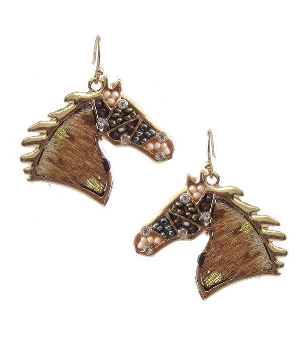 Multi seedbead horse earring - genuine leather