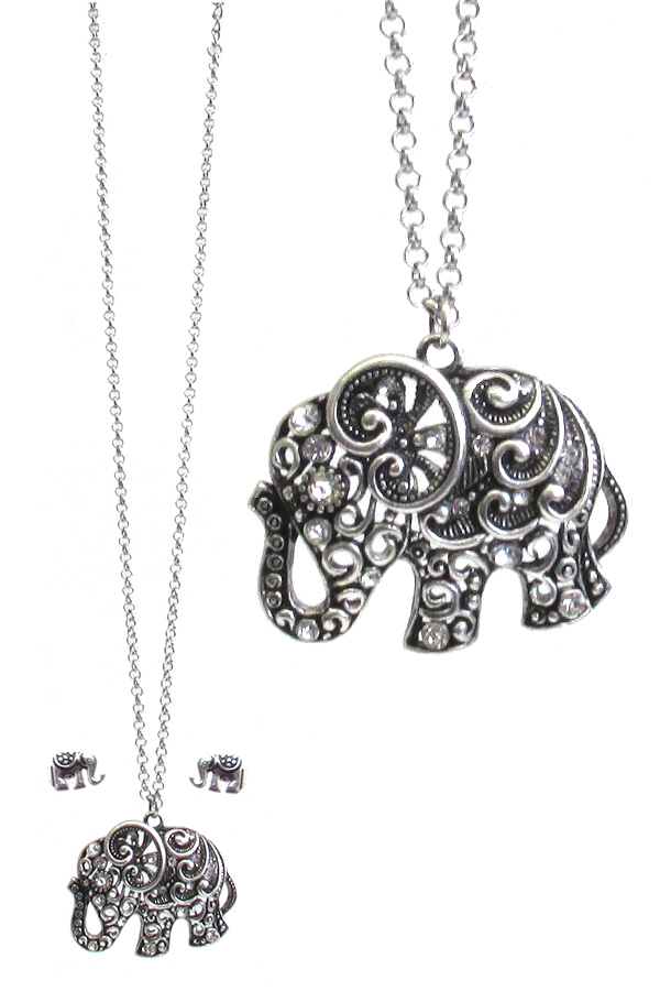 DESIGNER TEXTURED LUCKY THEME PENDANT NECKLACE - ELEPHANT