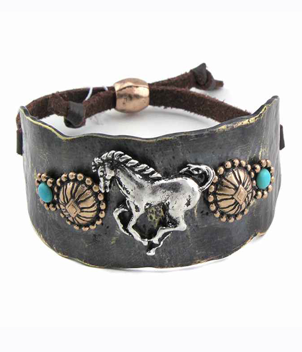 Metal textured with horse pull and tie bracelet