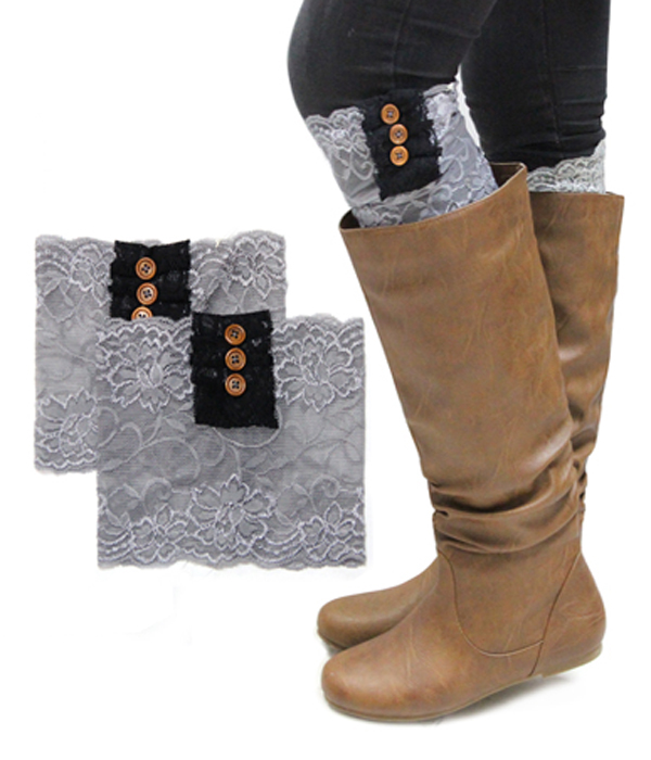 Vintage lace and button accent short boot toppers - boot cuffs