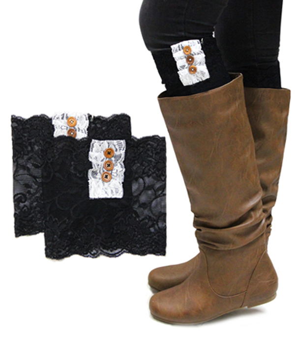Vintage lace and button accent short boot toppers - boot cuffs