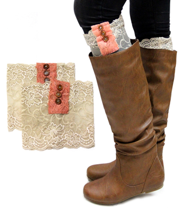 Vintage lace and button accent short boot toppers - boot cuffs