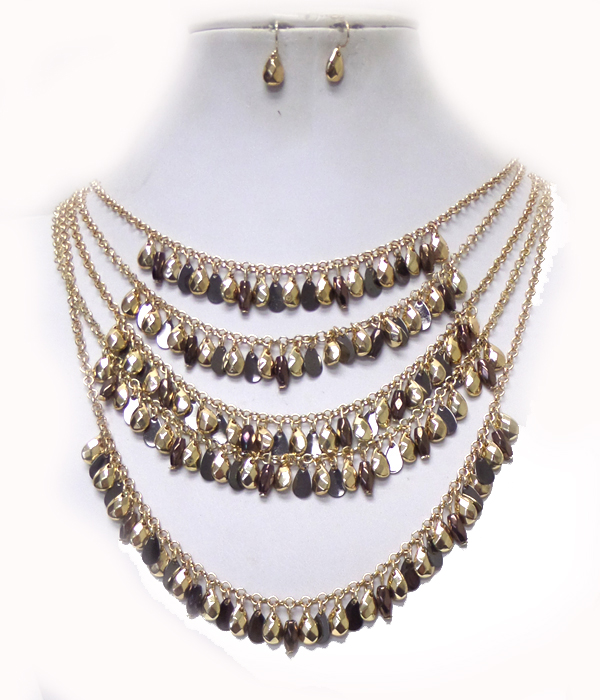 Multi layer chain metal drop necklace set