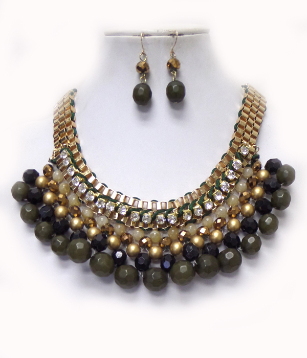 Mixed beads ball drop box chain bib necklace set