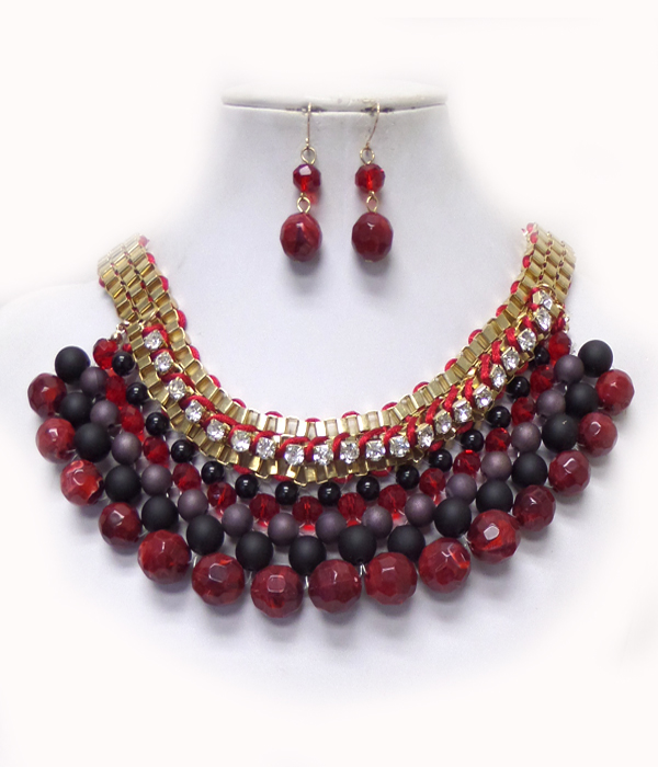 Mixed beads ball drop box chain bib necklace set