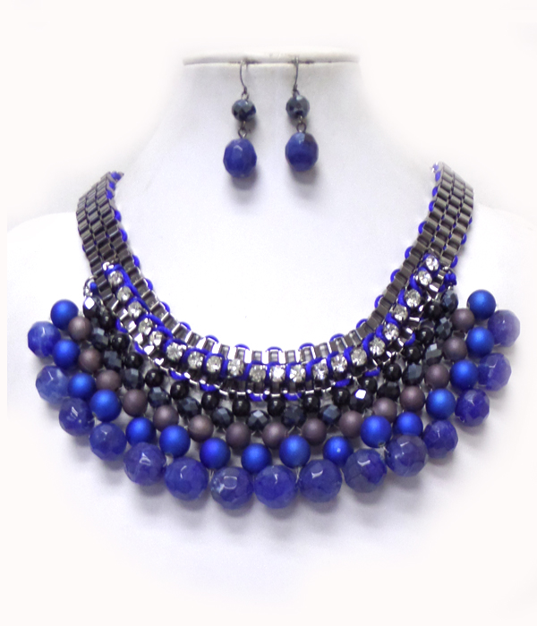 Mixed beads ball drop box chain bib necklace set