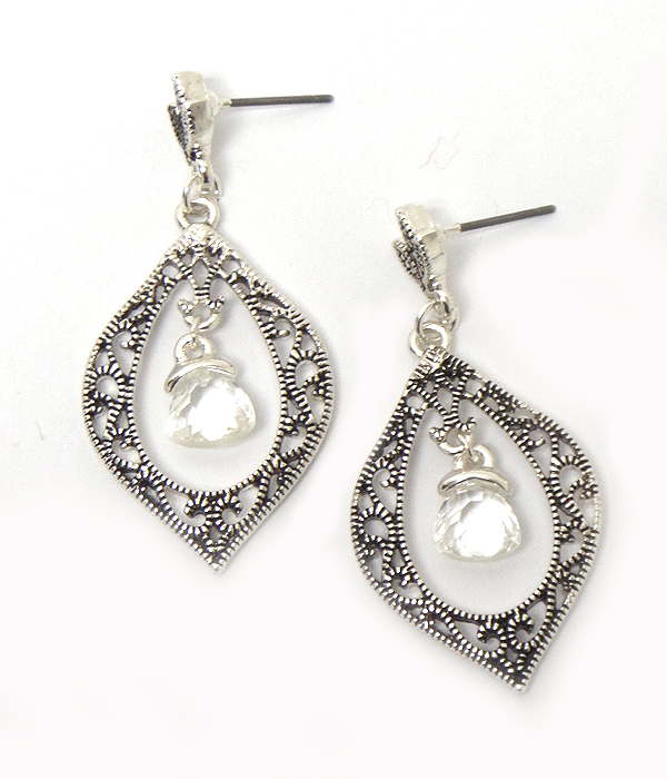 Inspired texture facet stone dangle earring