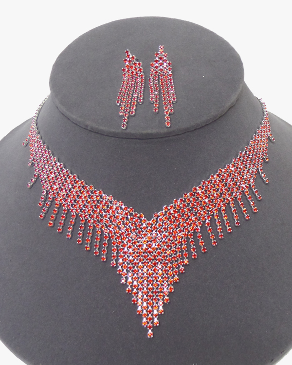 Rhinetsones v shape drop necklace set