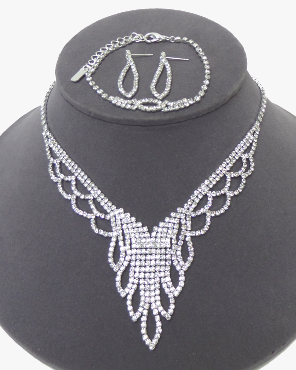 Pattern rhinestones drop necklace bracelet earring set