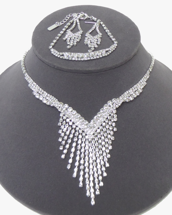 Pattern rhinestones drop necklace bracelet earring set