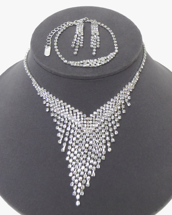 Pattern rhinestones drop necklace bracelet earring set