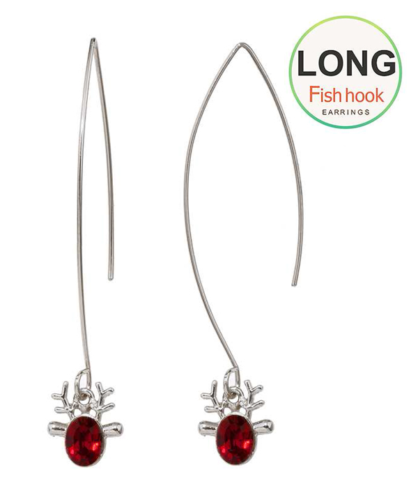 Crystal deer long fish hook earring
