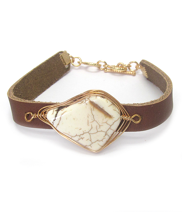 Natural shape stone leatherette band bracelet