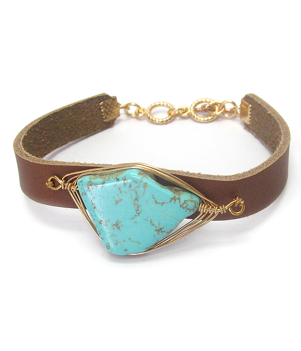 Natural shape stone leatherette band bracelet