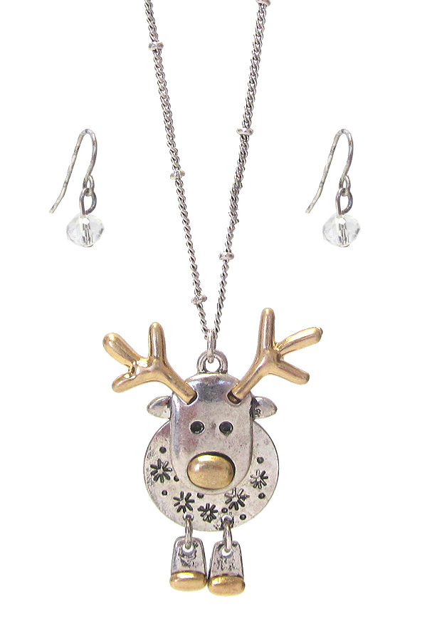 CHRISTMAS THEME RUDOLPH REINDEER PENDANT NECKLACE SET