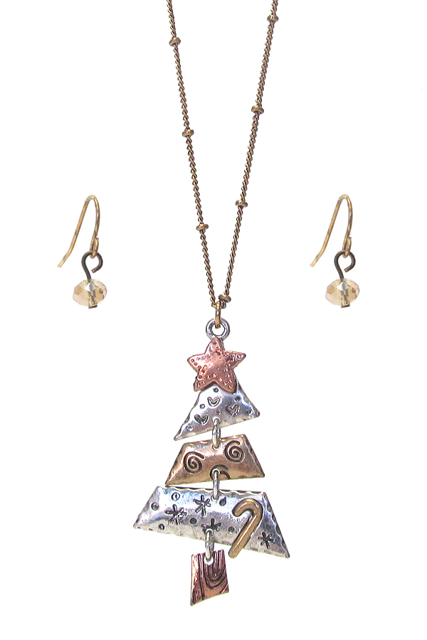 Christmas theme tree pendant necklace set