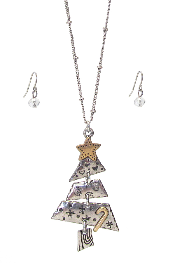 Christmas theme tree pendant necklace set