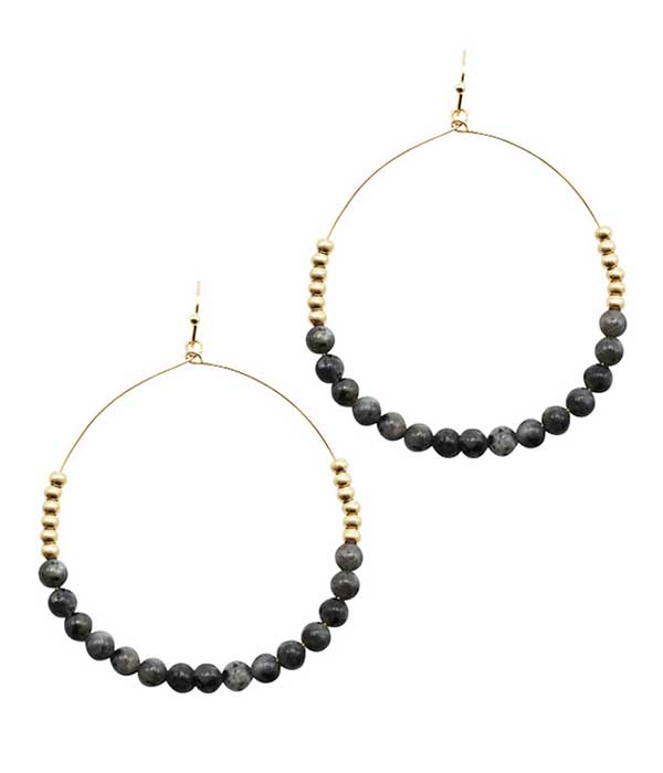 Semi precious ball bead wire hoop drop earring