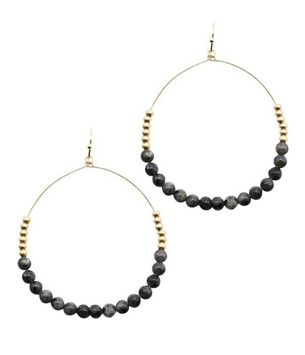 SEMI PRECIOUS BALL BEAD WIRE HOOP DROP EARRING