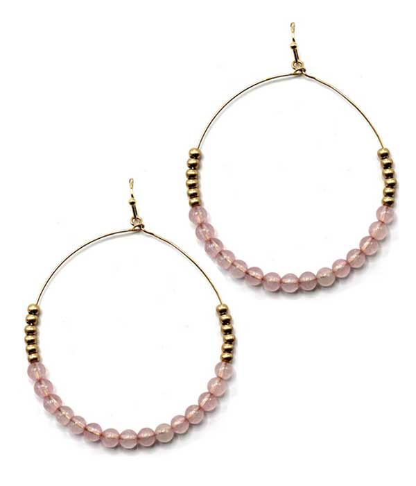 Semi precious ball bead wire hoop drop earring