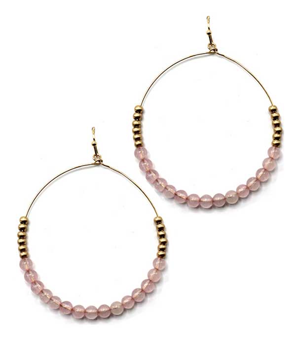 SEMI PRECIOUS BALL BEAD WIRE HOOP DROP EARRING