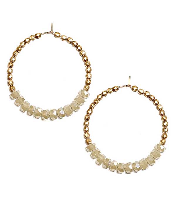 Facet stone and metal seedbead hoop earring