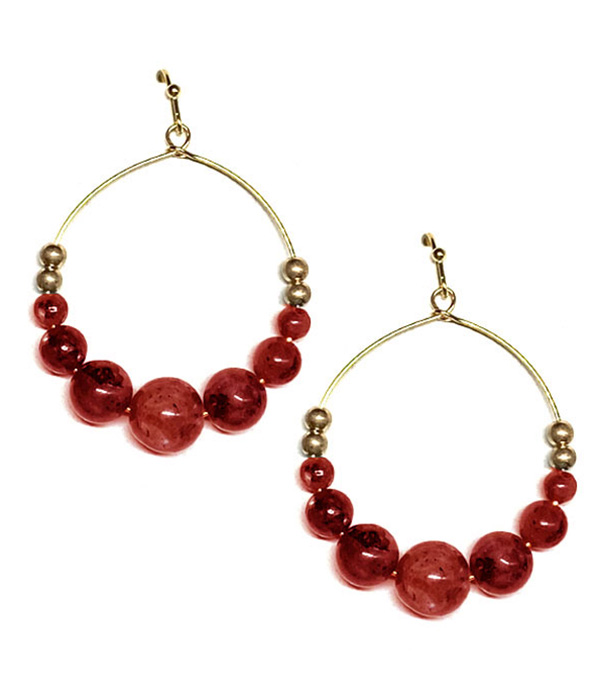 Semi precious stone ball wire hoop earring