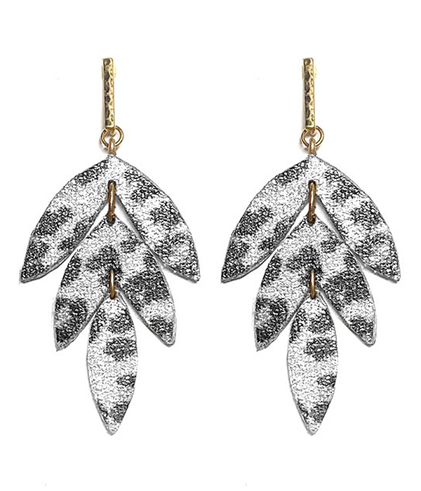 ANIMAL PRINT LEATHERETTE LEAF DROP EARRING