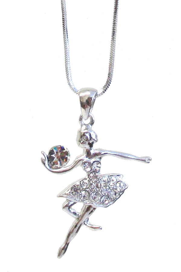 WHITEGOLD PLATING CRYSTAL BALLERINA PENDANT NECKLACE