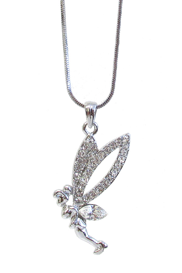 WHITEGOLD PLATING CRYSTAL FAIRY PENDANT NECKLACE