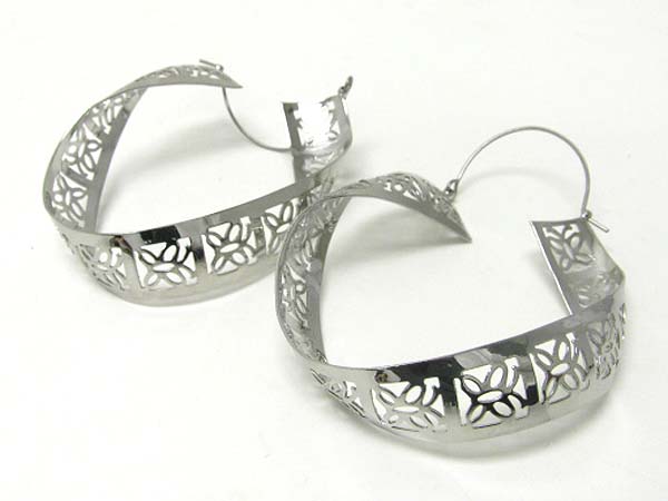 Butterfly textured metal distorted hoop earring - hoops