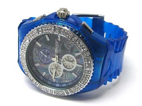 Double line crystal color rubber jelly band fashion sports watch