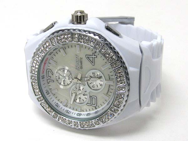 Double line crystal color rubber jelly band fashion sports watch