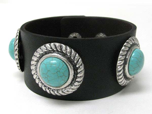 Turquoise stone stud leather wrist band