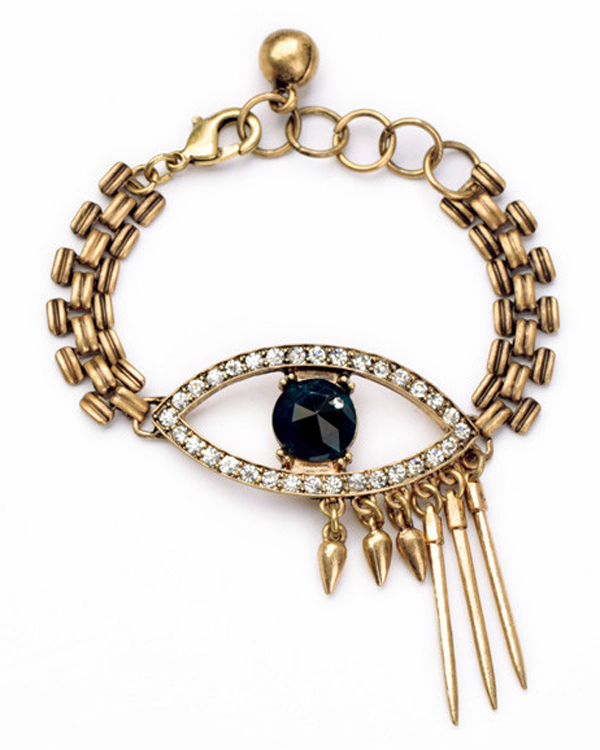 Boutique style crystal evil eye metal chain bracelet